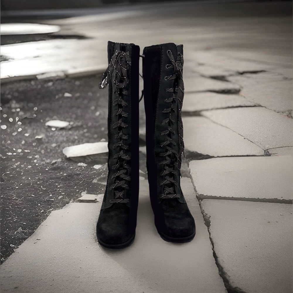 Sorel Black Joan of Arctic Tall Wedge Lace Up Boots Size 9 - Picture 5 of 7